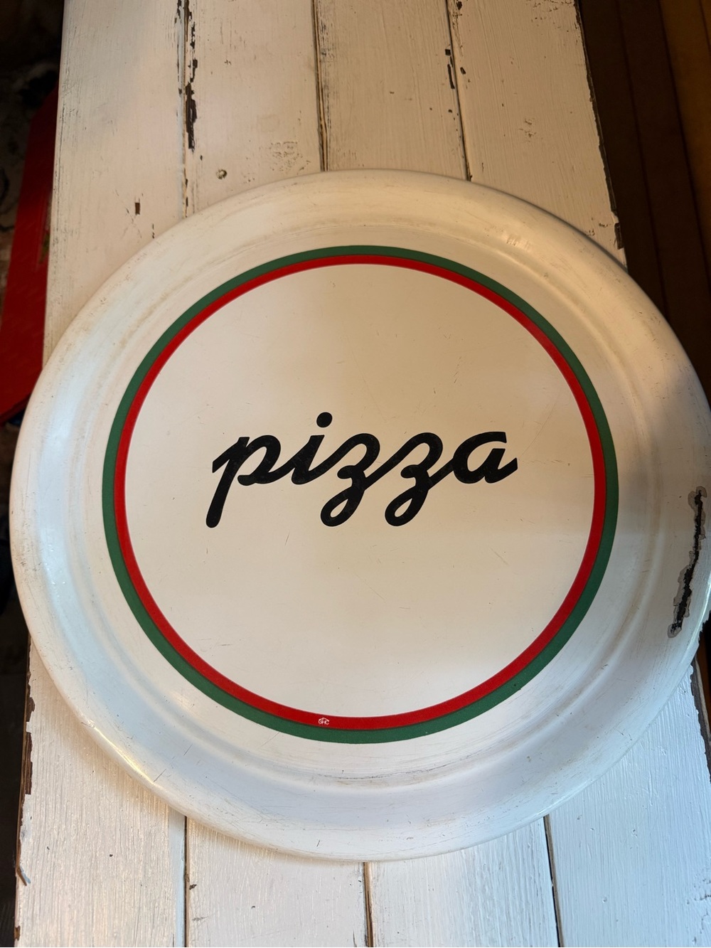Vintage White Pizza Enamel Metal Baking Pan By GHC 15”
